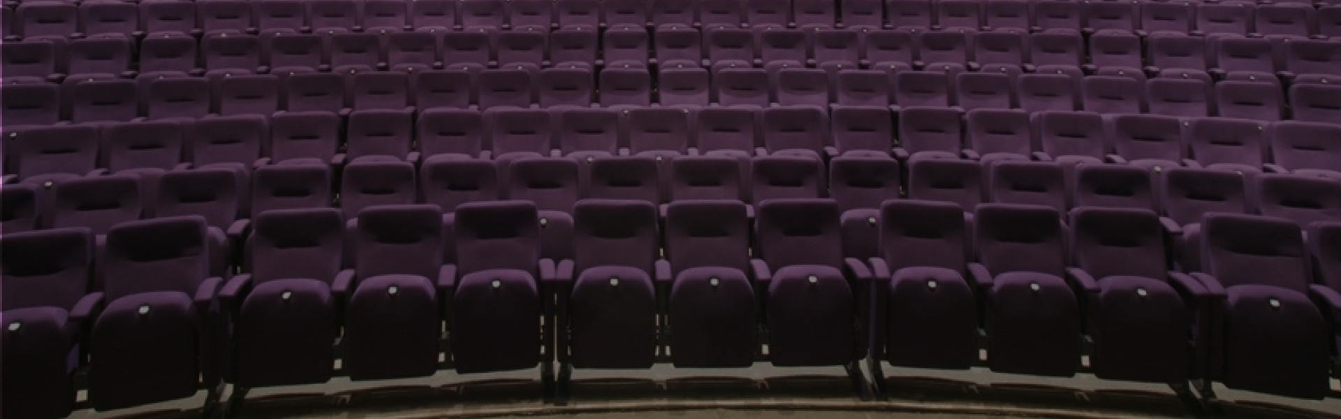 A dimly-lit section of purple cinema-style chairs